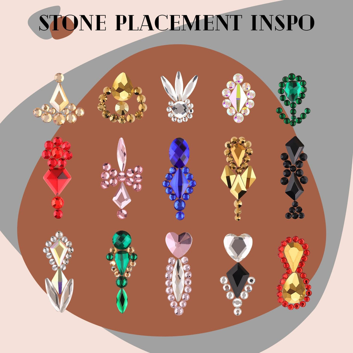 2680Pcs Mineral Gold Glass Nail Rhinestones 120Pcs Multi Shapes Flatback Nail Gems + 2560Pcs 1.5-4mm Round Crystal with Rhinestones Glue Gel, Manicure Nail Charms Diamond Gemstone for Nail Art