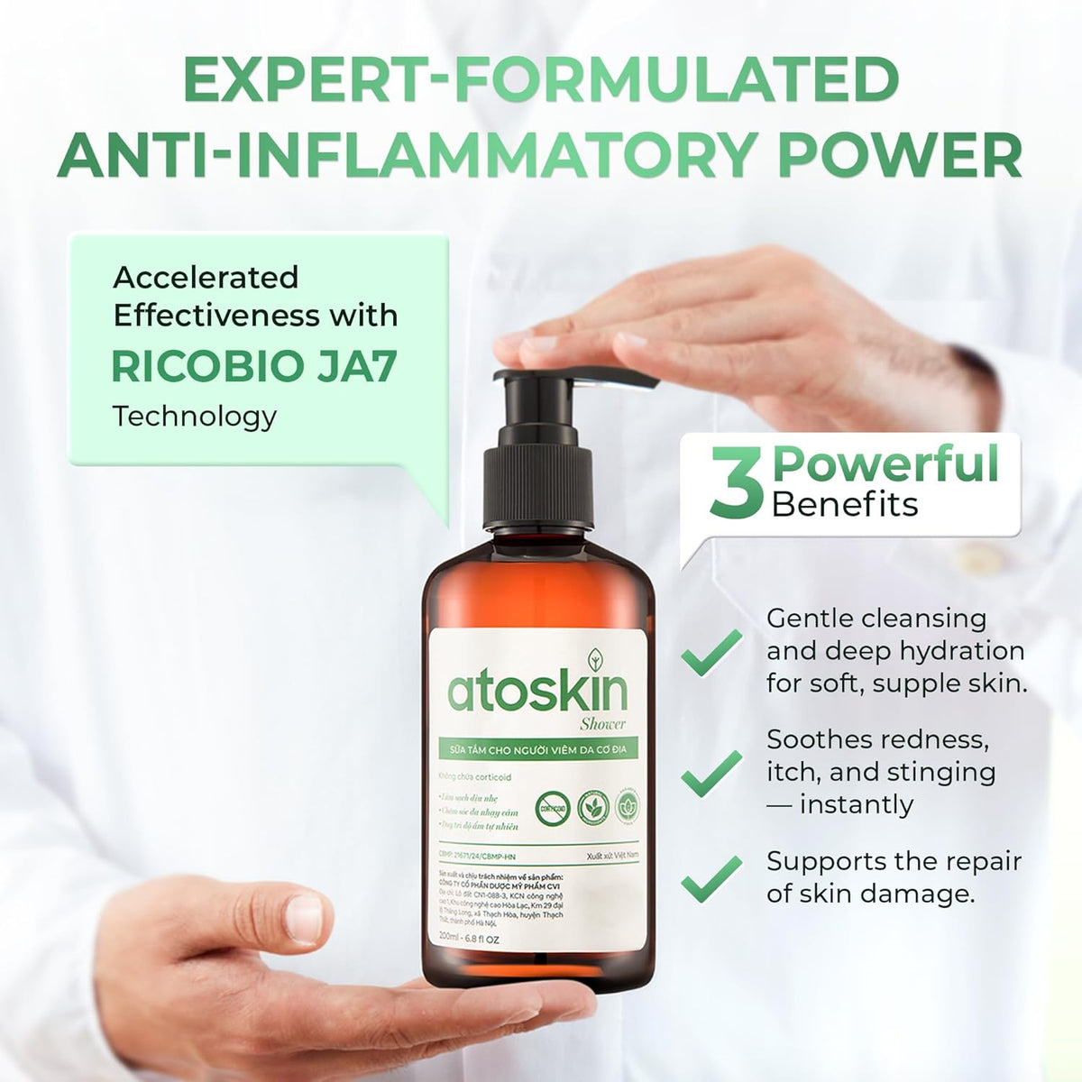 Atoskin Shower Gel (3 Pack) - for Eczema, Psoriasis, Dermatitis, and Anti-Itch Relief - Maximum Strength for Both Kids and Adults (20.4 oz)