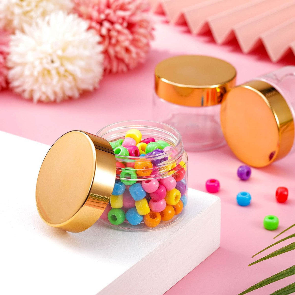 SATINIOR 36 Pieces 8 oz Plastic Jars with Lids Wide Mouth Airtight Reusable Container Acrylic Cosmetic Small Jars for Lotions Ointments Travel Toiletries Creams Make up Storage(Gold)
