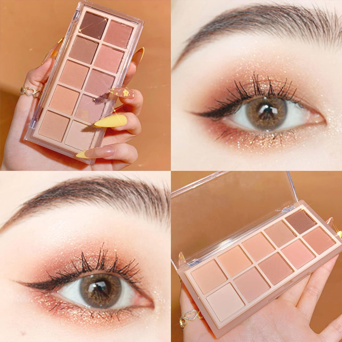 Erinde 10 Colors Eyeshadow Palette - Matte Nude Naked Eye Shadow Makeup, Ultra-Blendable High Pigmented Long Lasting, Neutral Beige Brown Eye Make Up Pallet with Brush Travel Size Gift Kit, Milk Tea