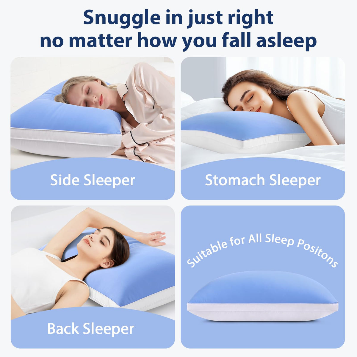 MEELUS Pillows Queen Size Set of 2 Soft for Sleeping, Luxury Hotel Down Alternative Bed Pillows 2 Pack for Side Back Stomach Sleepers, Gusseted Supportive, Machine Washable, Cooling Blue, 20" x 30"