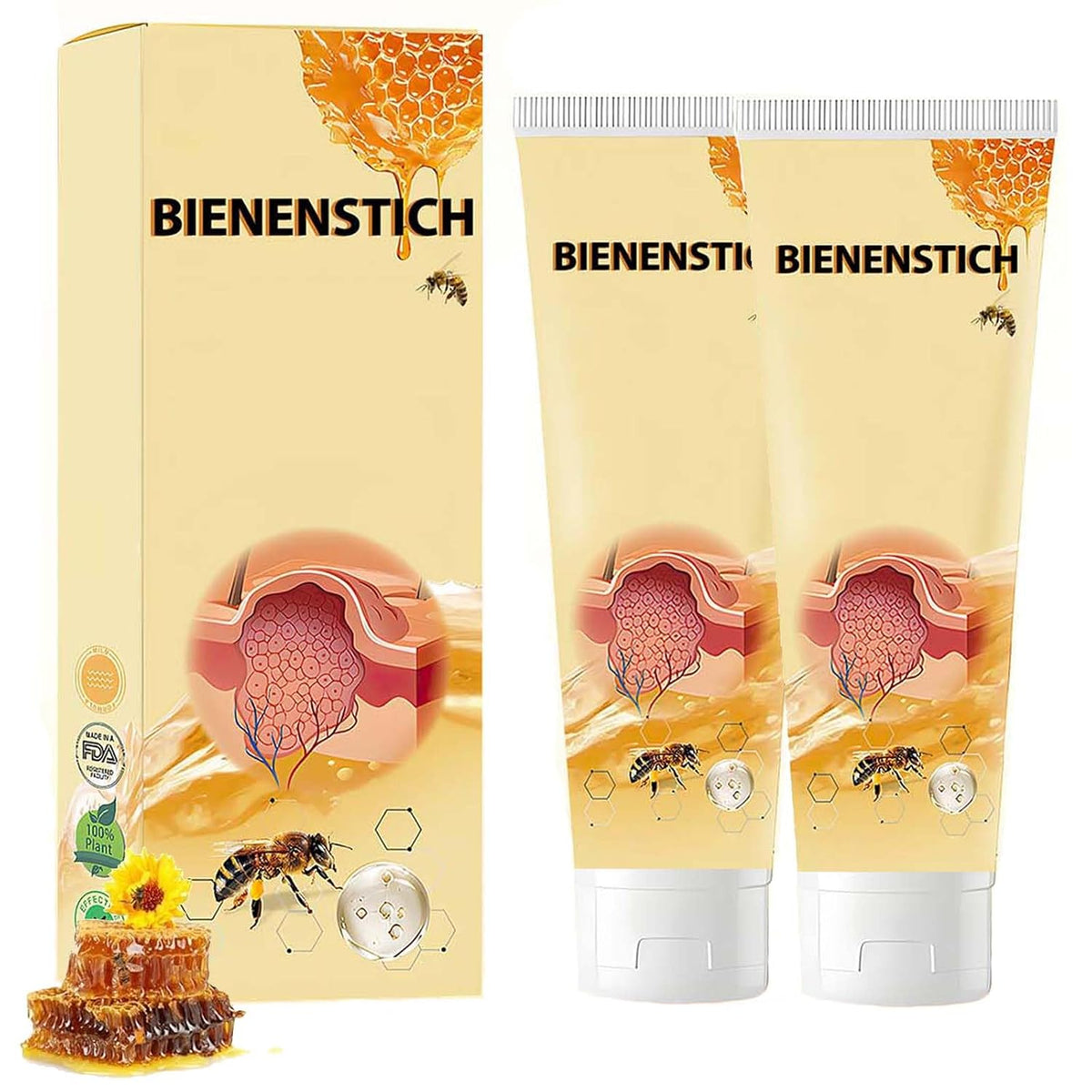 Bee Venom Cream, Professional Bee Venom Cream for All Parts of Neck, Waist, Back, Hands, Feet, and Legs（2Pcs）