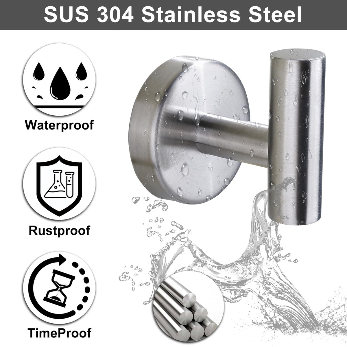 Bntuk Towel Hook for Bathroom, Heavy Duty Wall Hooks, Stainless Steel Coat Robe Clothes Hook for Bathroom Kitchen Garage Hotel, 2 Packs Wall Mount Towel Holder, Brushed Silver