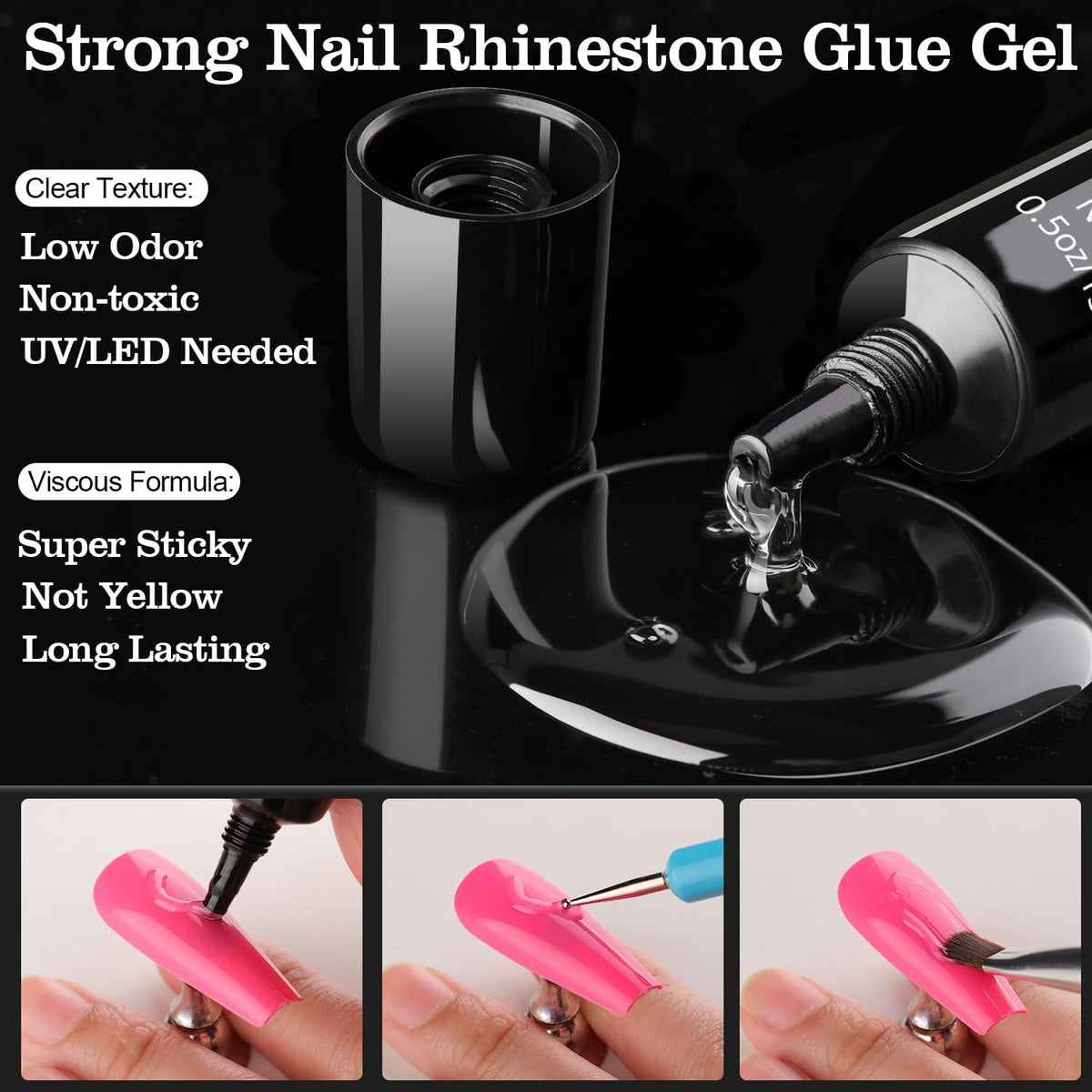 Rhinestones for Nails & Pearls, Manicure Kit with Nail Rhinestone Glue Gel, Flat Back Glass Crystal AB + Clear Gems, Colorful Half Round Pearls, Gem Glue (UV/LED Needed) with Dotting Tools