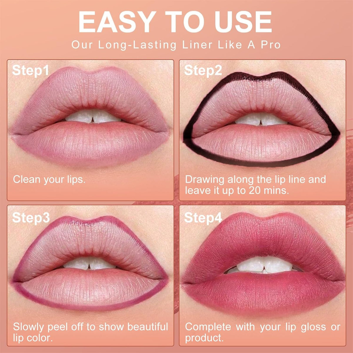 OETUIOW Lip Stain Peel Off, Lip Liner Moisturizing Long-Lasting & Waterproof, Transfer Proof & Plumping, Non-Stick Cup, Black Color