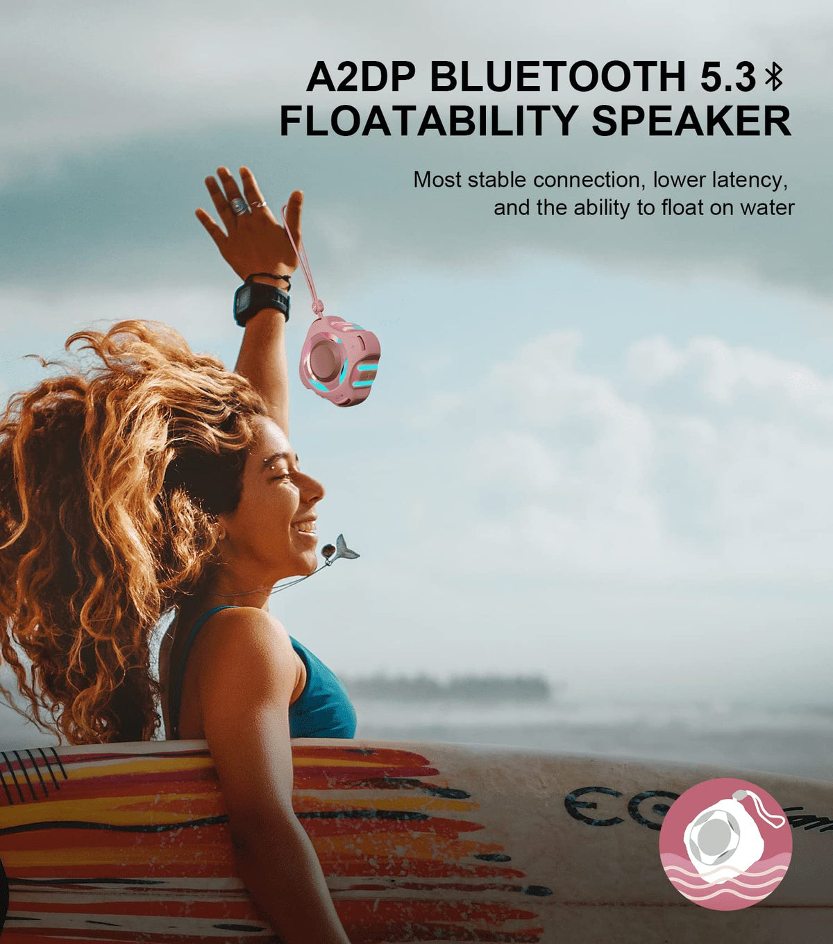 comiso Bluetooth Shower Speaker, Waterproof Bluetooth Speakers IPX7, Floating 2000mAh, Portable Wireless Speaker with LED Light, Loud HD Sound and Bass for Travel Beach Pool, Camping, Ideal Gifts.