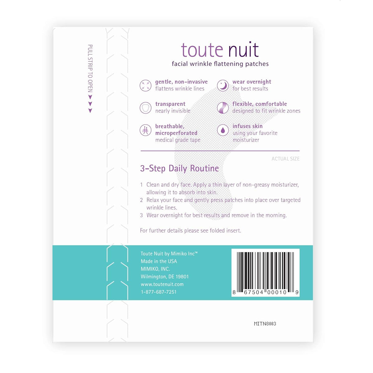 Toute Nuit Wrinkle Patches – Dolphin – Face Tape for Around the Mouth – Hypoallergenic Anti Wrinkle Patches – 20 Count, Made in USA