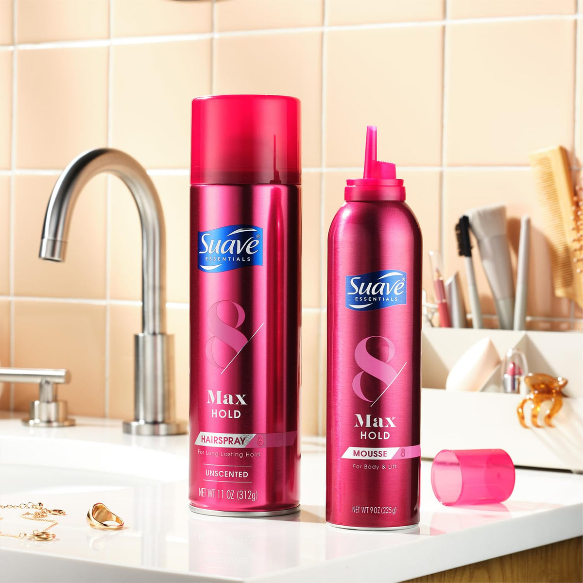 Suave+ Hairspray Max Hold Variety 2-Pack, Unscented & Scented Formulas – Aerosol Hairspray, 11 Oz Ea