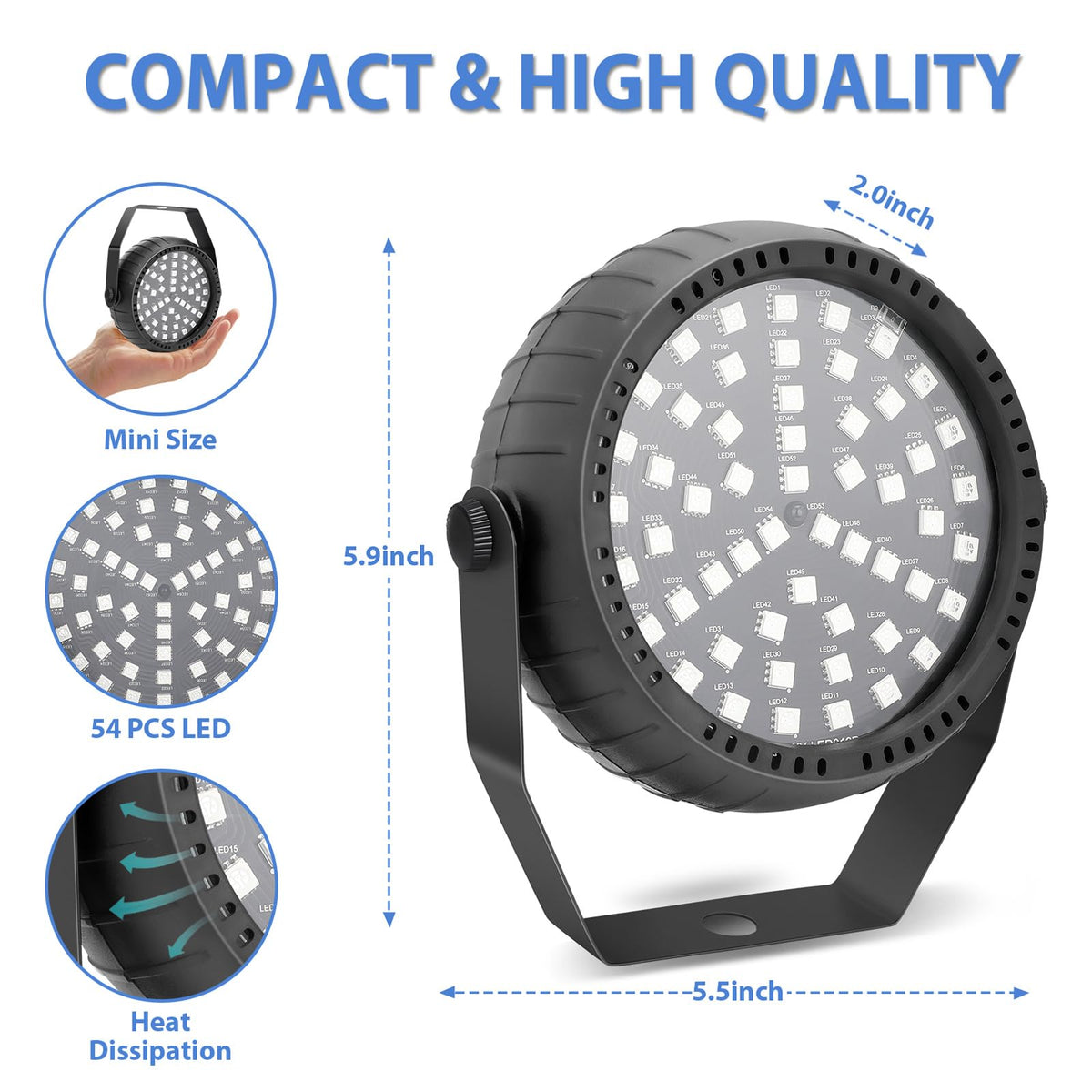 Telbum Strobe Lights, 54 Super-Bright RGB LEDs Mini Strobe Light for Parties, Halloween Strobe Lights with Remote Control, Sound Activated & Speed Control DJ Flashing Light for Room Stage Disco Party