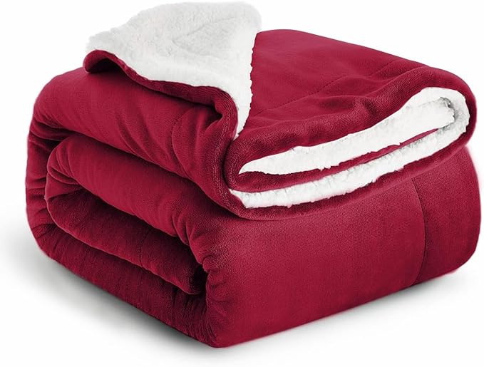 IR Imperial Rooms Sherpa Fleece Throw Blanket for Couch - Soft and Fuzzy Blanket for Winter - Reversible Thick and Warm Fluffy Throw Blankets for Bed, Sofa, Camping and Travel, Burgundy, 50x60 Inches