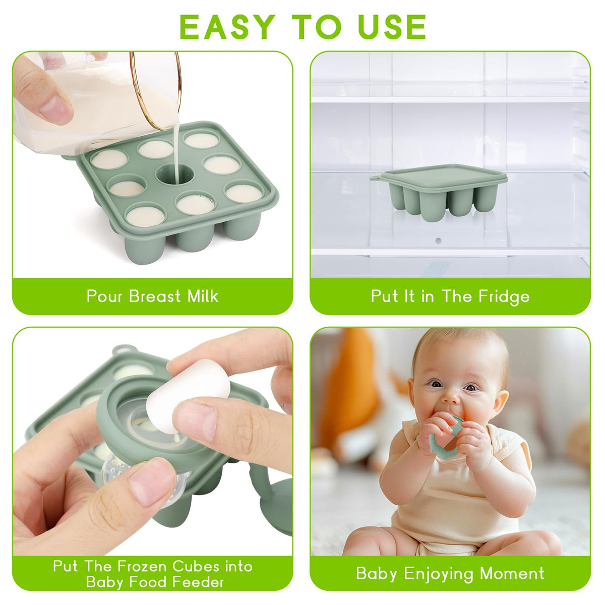 Socub Silicone Baby Fruit Food Feeder & Baby Food Freezer Tray Set, Milk Popsicle Molds for Baby Teething Relief, Baby Food Pacifier Feeder for Infants Self Feeding, Include 3 Sizes Food Pouch