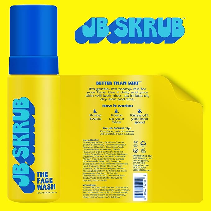 JB SKRUB Face Pads and Face Wash for Sensitive Skin - Acne Cleanser and Acne Pads with Aloe and Chia for Teen Boys, Tweens, and Kids - Grease-Free Freshness