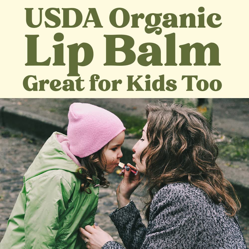 Earth's Daughter USDA Organic Lip Balm 4-Pack Vanilla Flavor - Beeswax, Coconut Oil, Vitamin E - Best Lip Repair Chapstick for Dry Cracked Lips.
