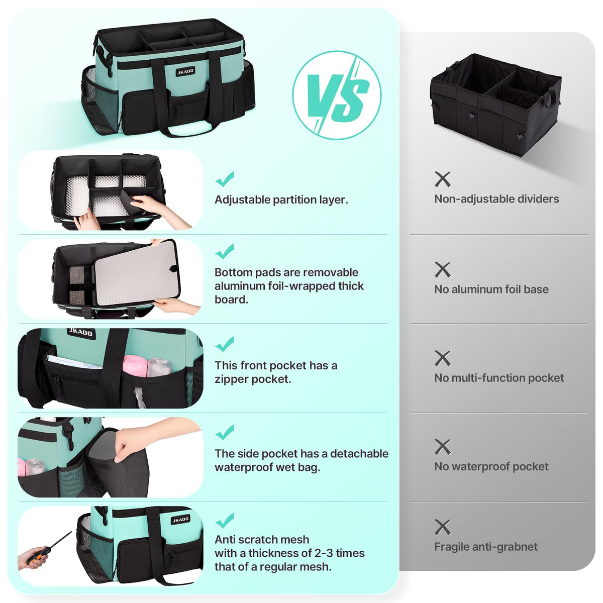 JKAOO Large Wearable Cleaning Caddy Bags, Cleaning Supplies Storage Bag with Handles and Adjustable Shoulder Strap and Removable Waist Straps,Waterproof Cleaning Tote for Home,Car,Office