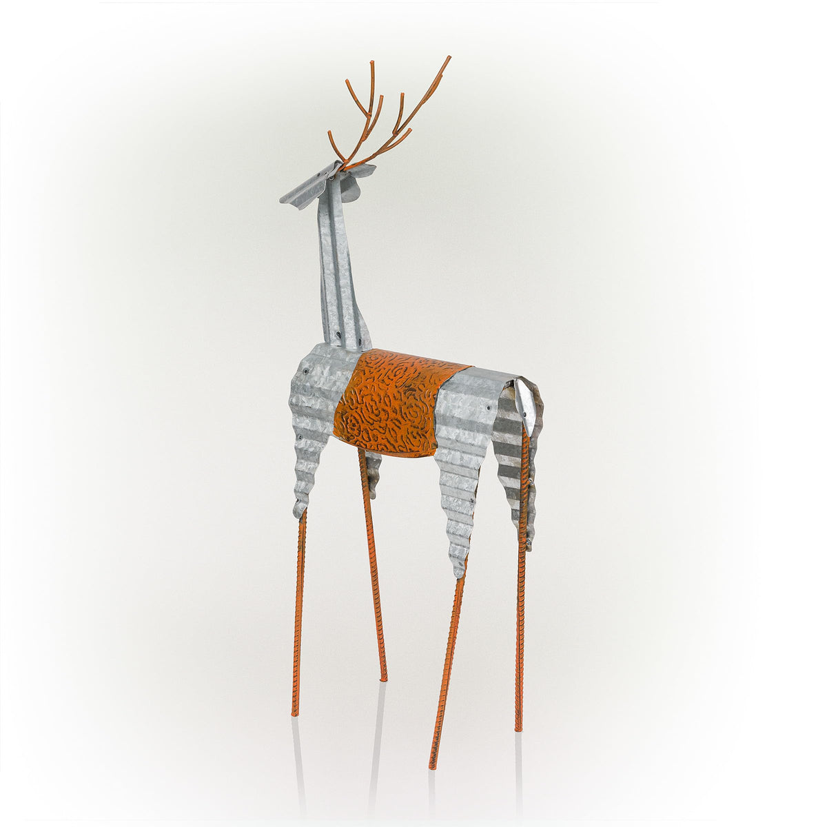 Alpine Corporation 30" H Outdoor Metal Rustic Standing Reindeer Lawn Christmas Holiday Decoration, Christmas Decoration