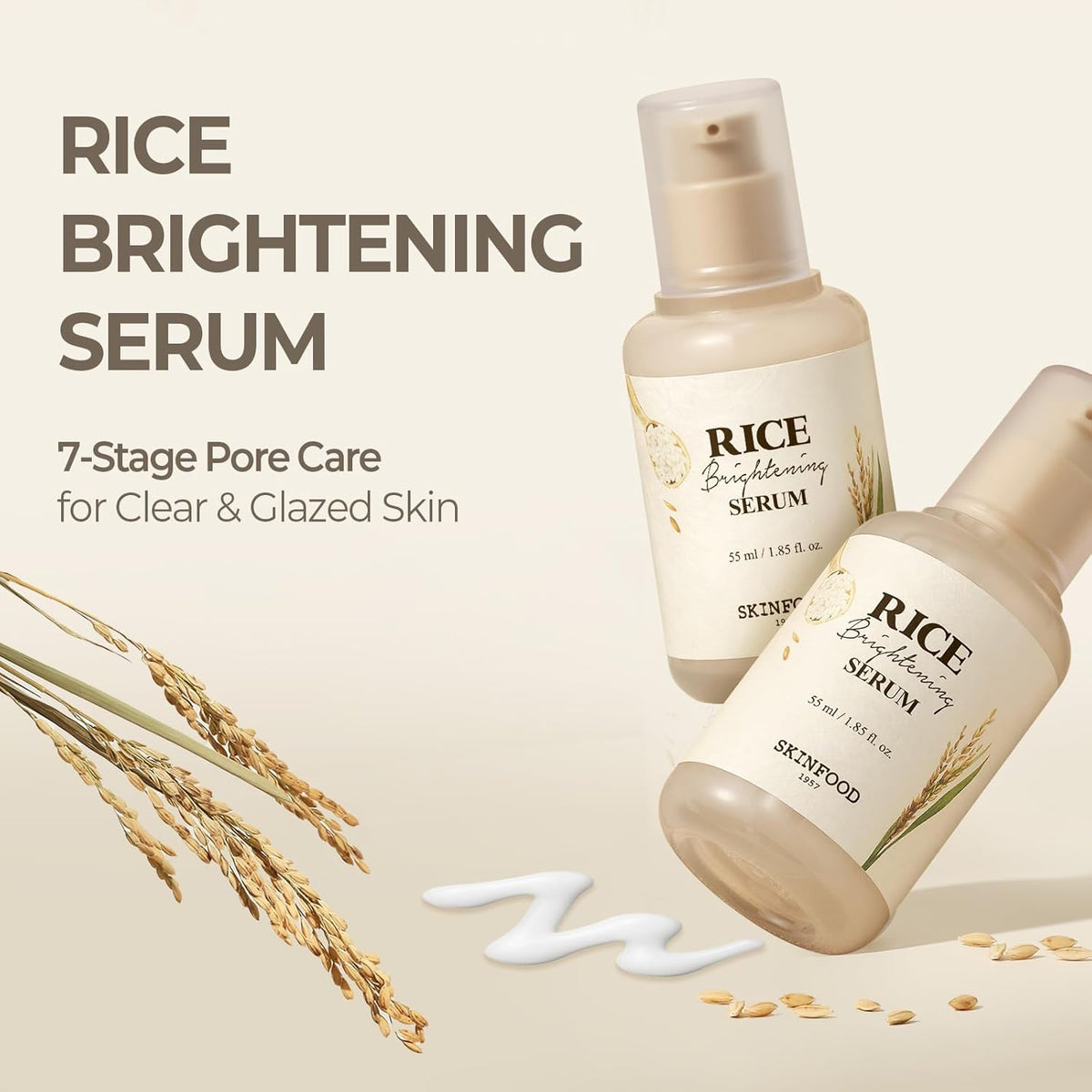 SKINFOOD Rice Daily Serum, Korean Skincare Facial Essence for Glow Glass Skin, Fermented Natural Rice Water Milk for Face, Pore Minimizing, Deep Hydrating, Dark Spot Correcting, 55ml/1.86fl.oz.