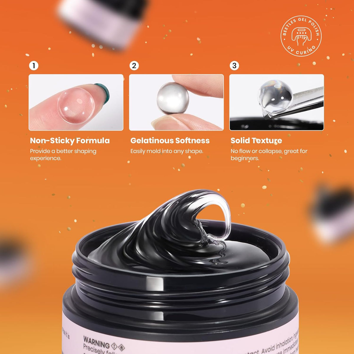 Beetles Solid Builder Nail Gel, 1.06 oz Clear 3D Gel Nail Art Non-Sticky Sculpting Gel, Hard Gel Building Gel with Chrome Nail Powder, Fall Nails Art Sculpture Pen Gift for Women,LED & UV Lamp Needed