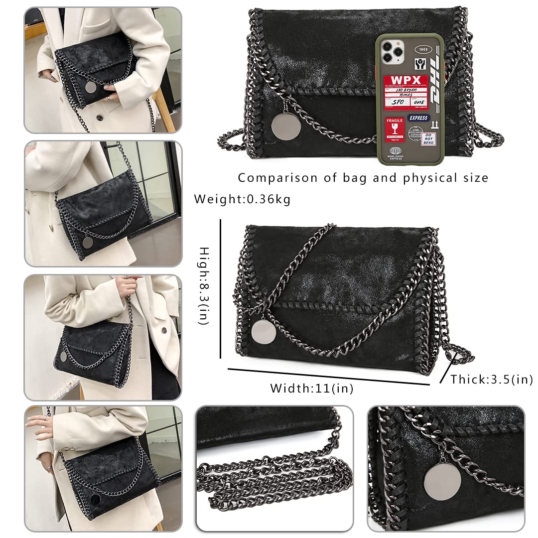 JOTHIN Crossbody Bags for Women Designer Handbags for Women Black Clutch Chain Crossbody Purse Women's Shoulder Handbags(Black)
