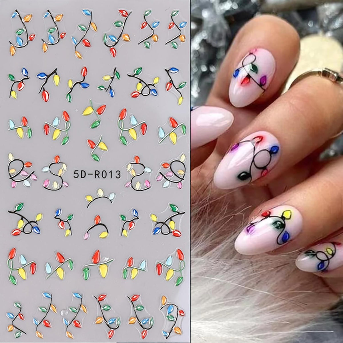 8 Sheets 5D Christmas Nail Art Stickers Self-Adhesive Embossed Cute Santa Claus Reindeer Xmas Tree Designs Cartoon DIY Xmas Nail Art Stickers Decals Christmas Nail Supplies for Women Nails Art Decor