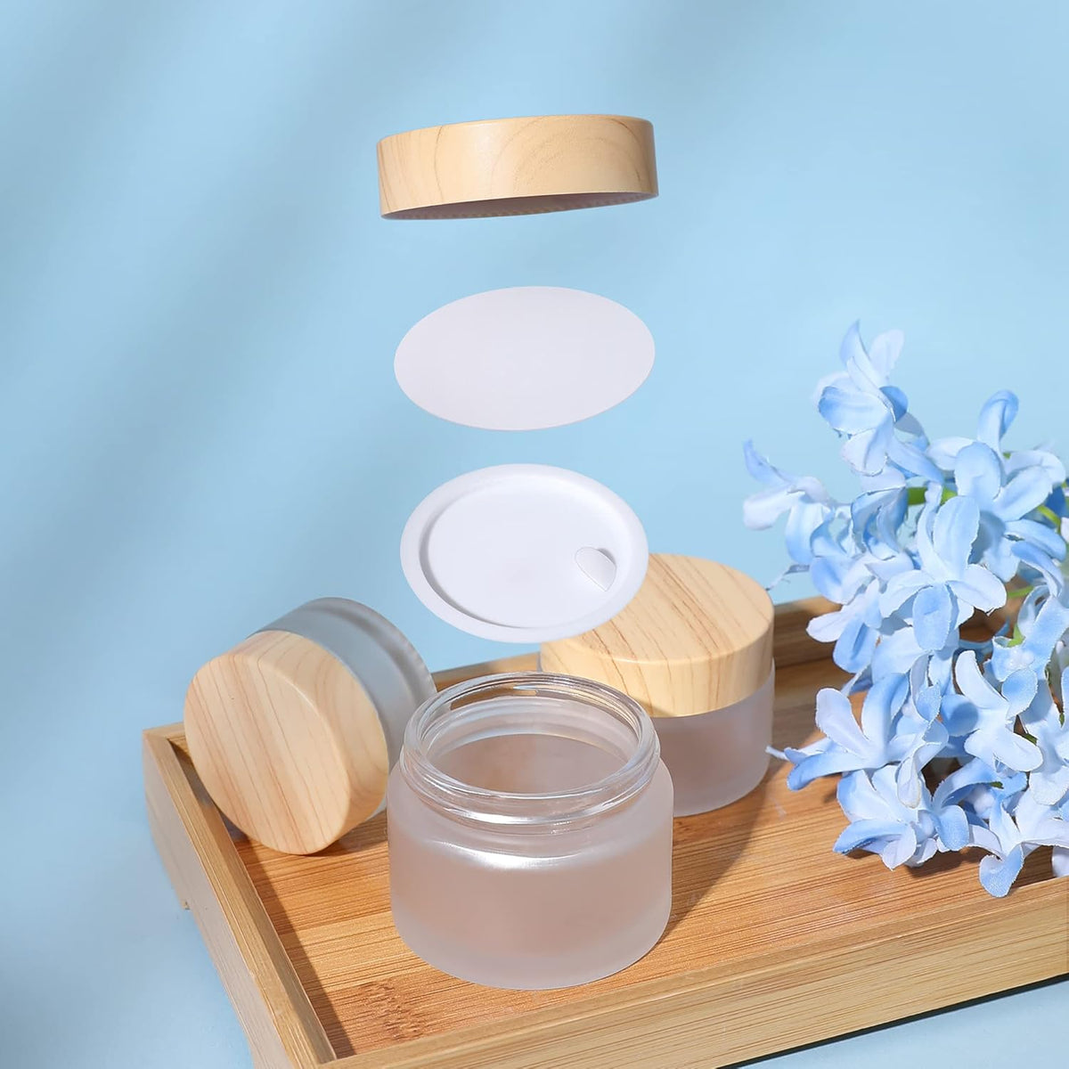 50 Gram/ml Glass Cosmetic Containers with lids，Round Frosted Cosmetic Jars with Leakproof lids,Small Empty Glass Sample Jars for Makeup Lip Scrub Balm Lotions Sample Eye Creams DIY (4 PACK 50ML)