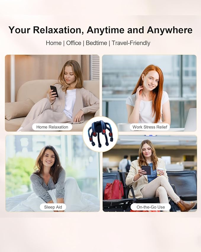 360° Electric Scalp Massager with 8 Nodes, 4 Modes – Rechargeable Head Massager for Stress Relief, Headache & Sleep Aid, Portable Design