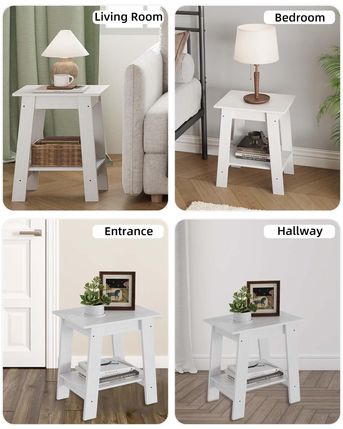 GarveeHome Side Table, Rustic Farmhouse End Table with 2 Tier Storage Shelf, Narrow Night Stand, Small Center Table, Accent Table, Minimalist End Table for Living Room, Bedroom, White