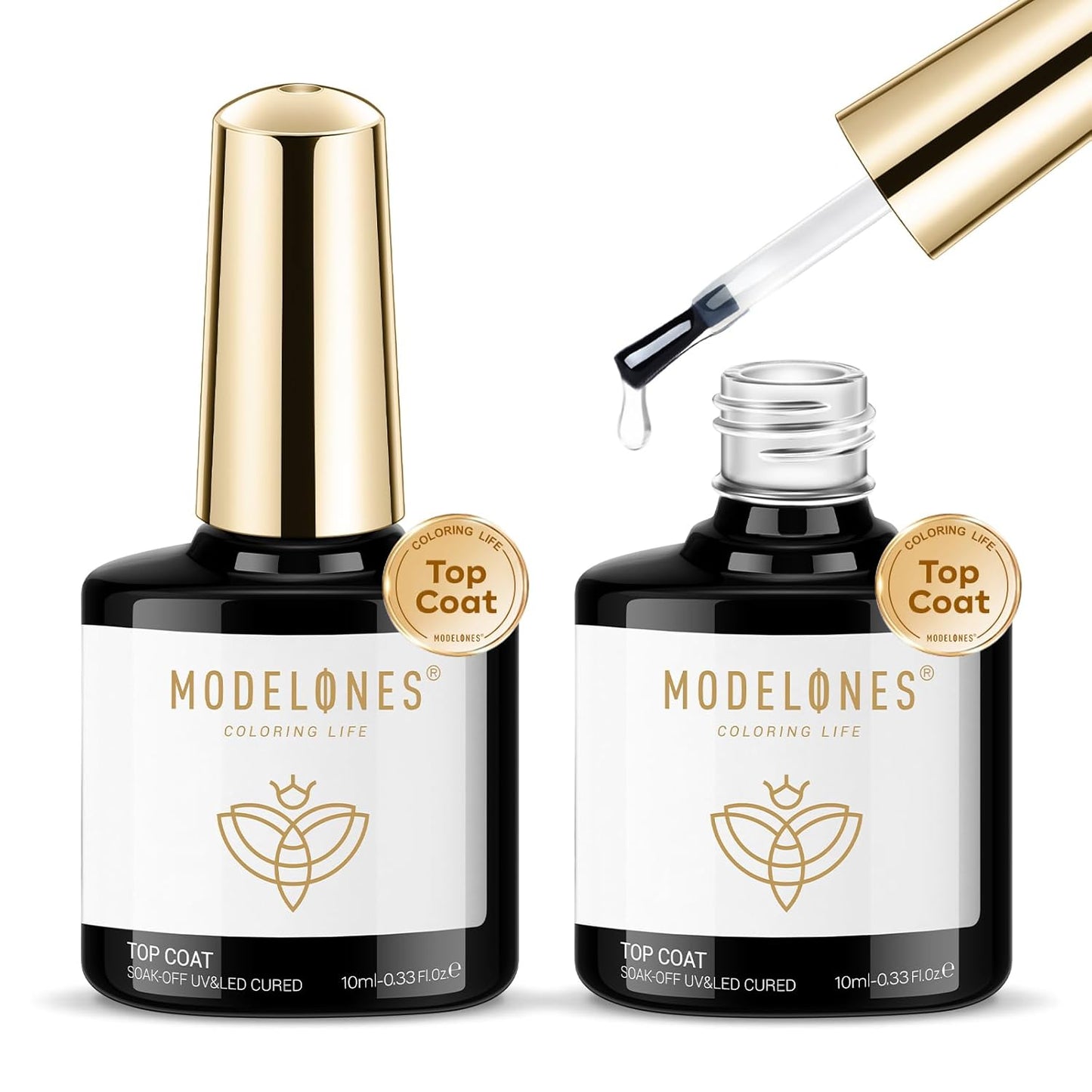 modelones Gel Top Coat, 2Pcs Clear Glossy Finish No Wipe Top Coat Summer Gel Nail Polish, Acrylic Nails Soak Off Nail Lamp Nail Art Home and Professional Manicure 10ML