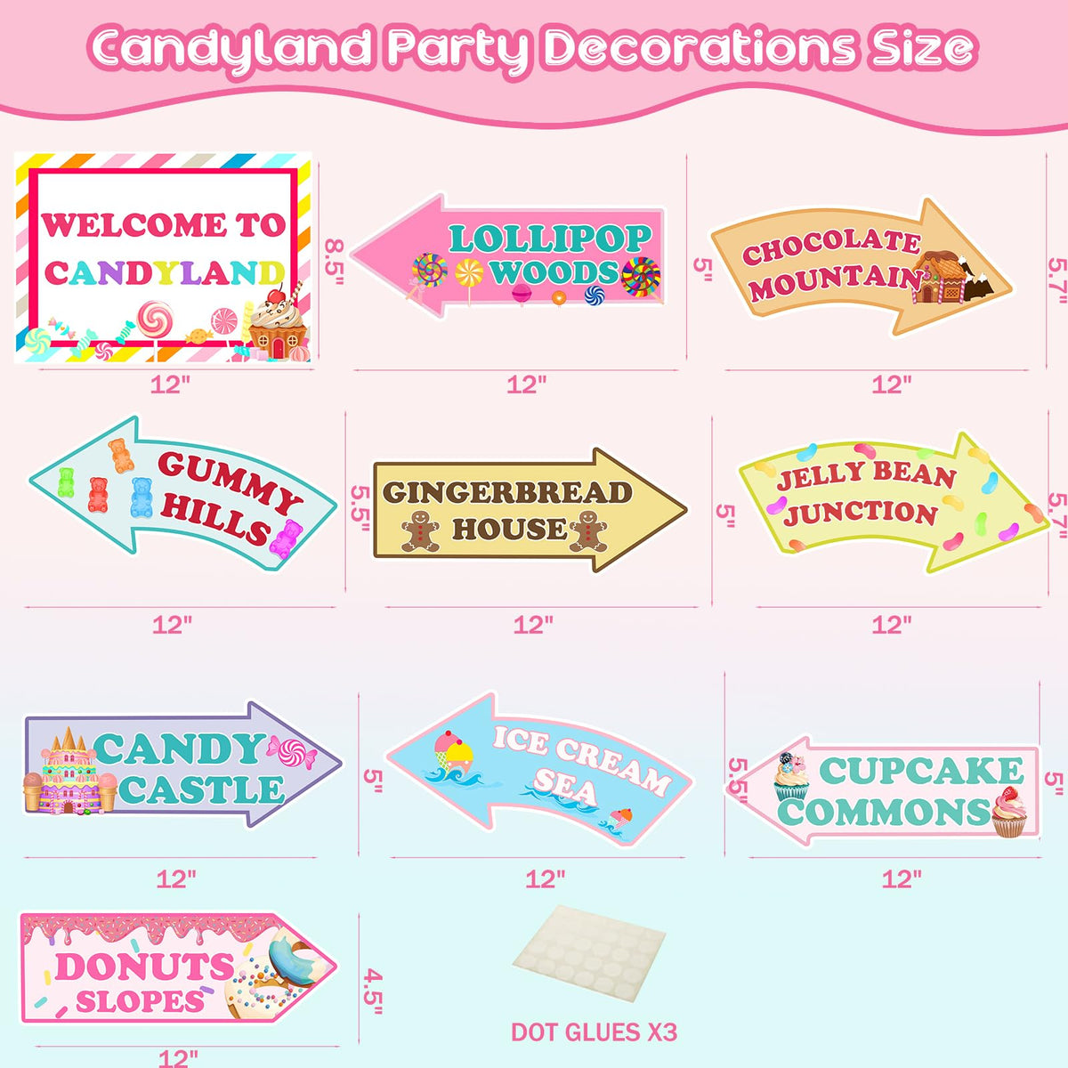 Candyland Party Decorations, Fiesec Welcome to Candy Land Sweet Party Supplies Hanging Sign Arrow Directional Sign Banner Rainbow Color 20 PCs