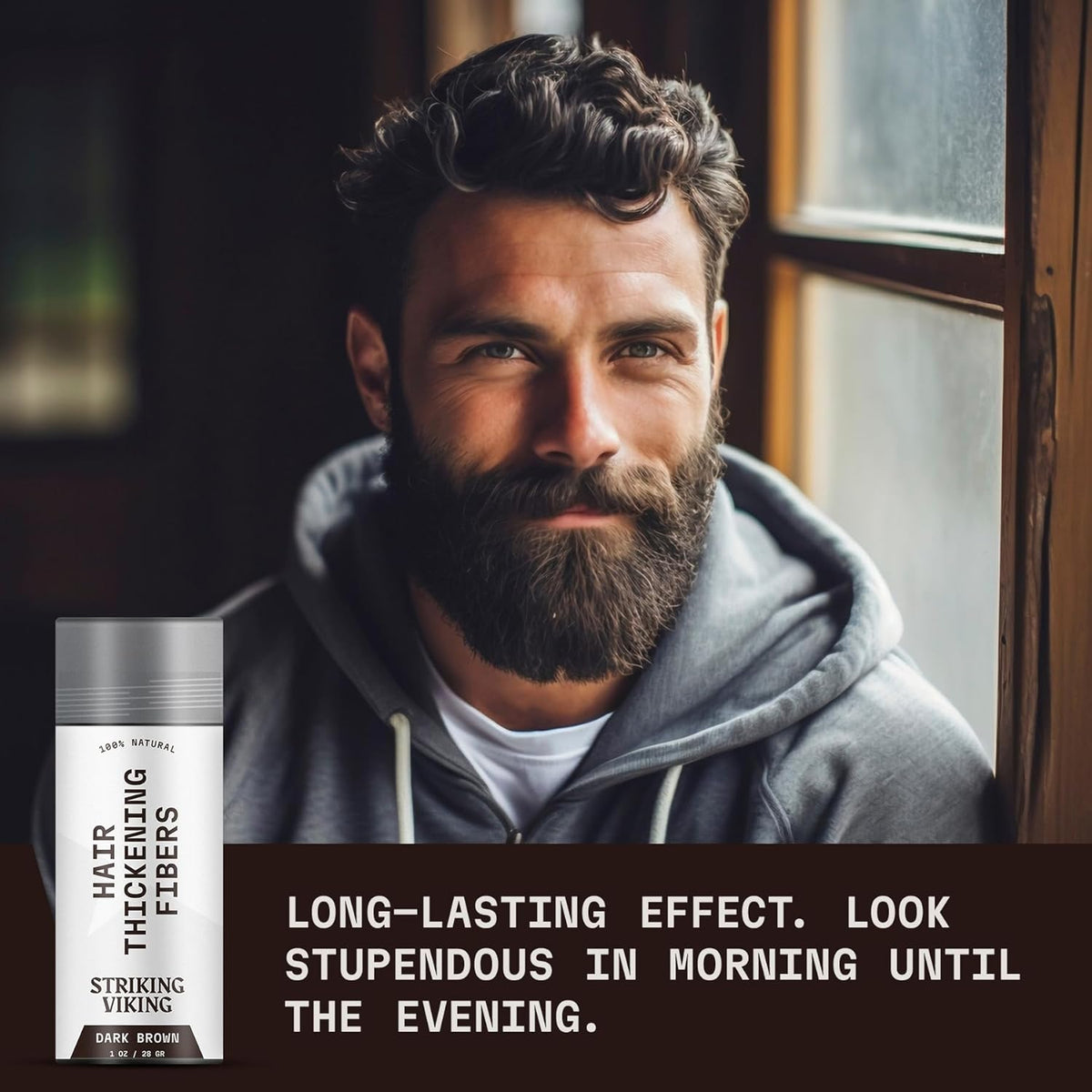 Striking Viking Hair Fibers - Dark Brown, 0.98 oz, Pack of 1 - Long-Lasting Hold & Hair Filler - Undetectable Coverage with Fiber Powder - Easy Application & Styling Powder