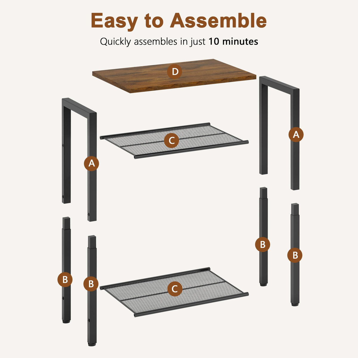 Hoctieon 3 Tier End Table, Telephone Table, Narrow Side Table with Storage, Nightstand for Small Spaces, Metal Frame, For Living Room, Bedroom, Sofa Couch, Hall, Easy Assembly, Rustic Brown