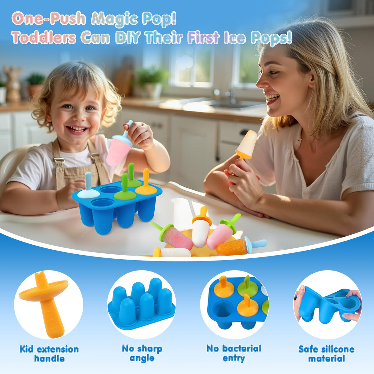 Lamesa Popsicles Molds Silicone, 6 Pieces BPA-Free Ice Pop Mold, Reusable Mini Toddler Popsicle Molds with Sticks, Homemade Small Popsicle Mold for Kids (Blue)