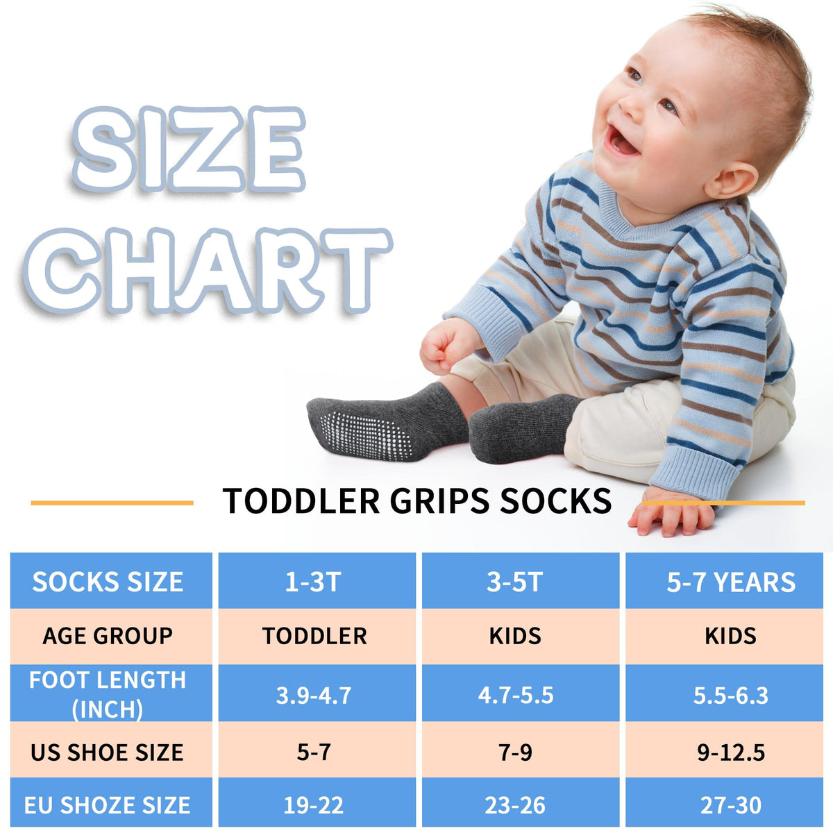 SkiBeaut Toddler Boys Socks- Kids Grips 12 Pairs Non Slip Skids Toddlers Girls Socks with Grippers for 3-5 Years