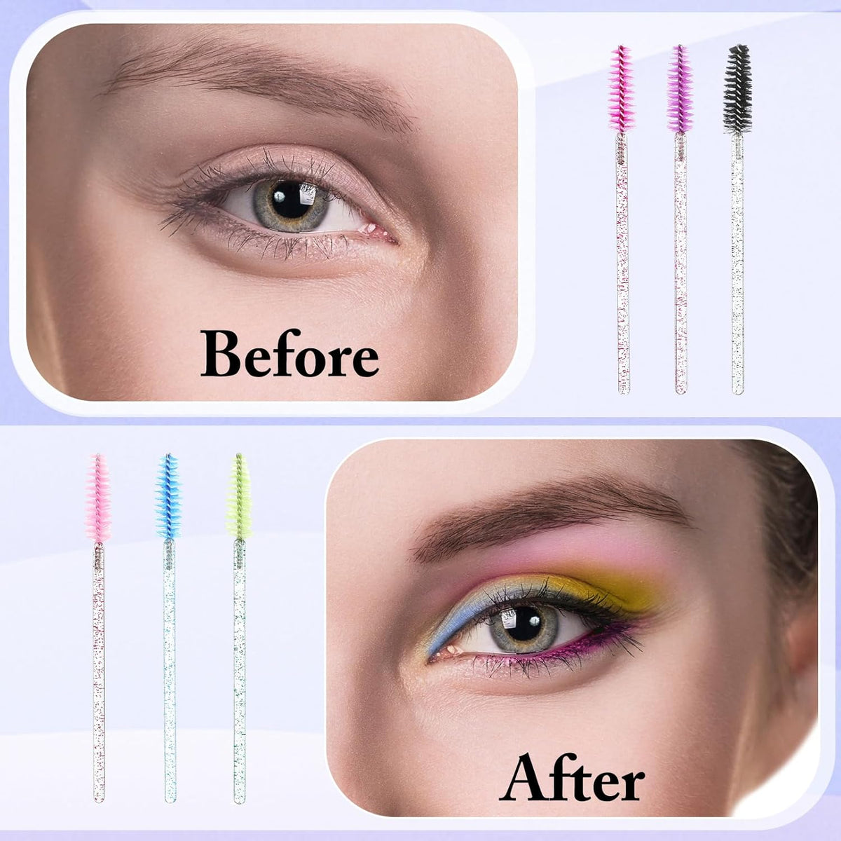 Skylety 1000 Pcs Disposable Mascara Wands Bulk Mascara Eyelash Brush Spoolies Makeup Applicator Eyelash Wands for Eye Lash Extension, Eyebrow Comb, 3.9 x 0.2 x 0.3 Inch (Colorful,Glitter)