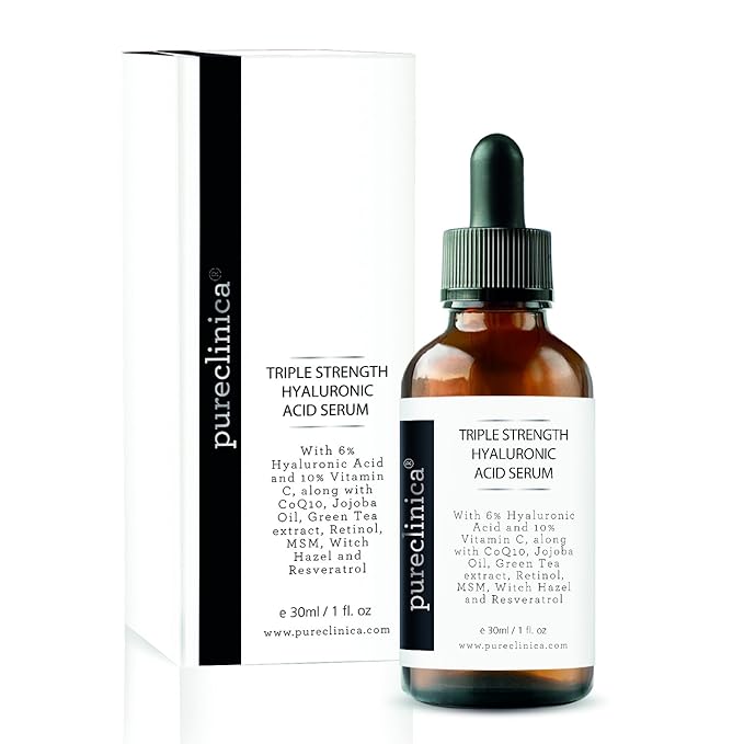 Triple Strength Hyaluronic Acid Serum – 6% Strength Double Weight, Easy Absorb Hyaluronic Acid with added Vitamins C & E, Resveratrol and CoQ10– 30ml / 1 fl oz