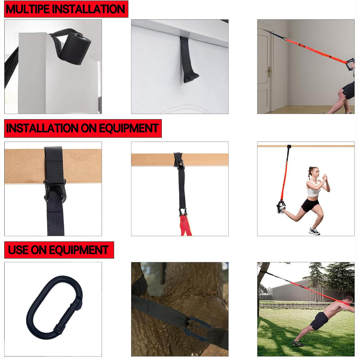 Bodyweight Resistance Training Straps, Complete Home Gym Fitness Trainer kit for Full-Body Workout, Included Door Anchor, Extension Strap, Fitness Guide (Red)