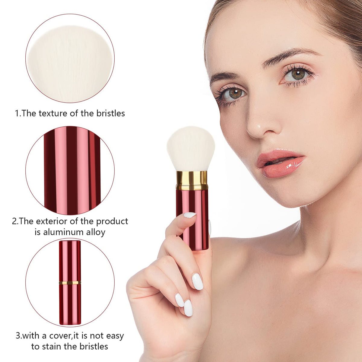 Falliny Retractable Makeup Brushes, Travel Face Kabuki Blush Brush, Portable Powder Brush with Cover for Blush, Sunscreen,Bronzer, Buffing, Highlighter Flawless Powder Cosmetics