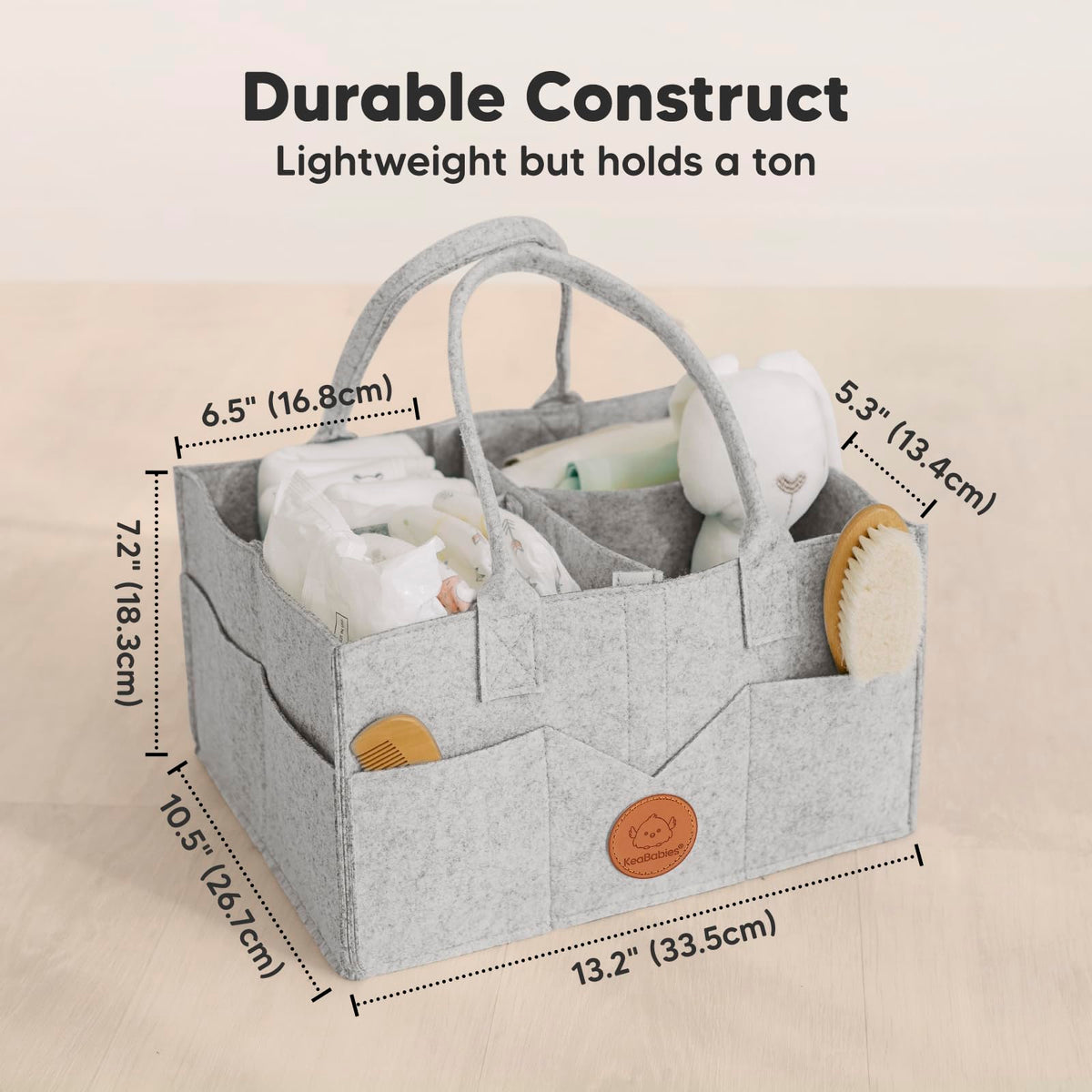 KeaBabies Baby Diaper Caddy Organizer with Handle - Portable Baby Organizers and Storage for Nursery, Changing Table, Large Travel Car Caddy, Girls,Boys Shower Gift Basket,New Mom Gifts(Classic Gray)