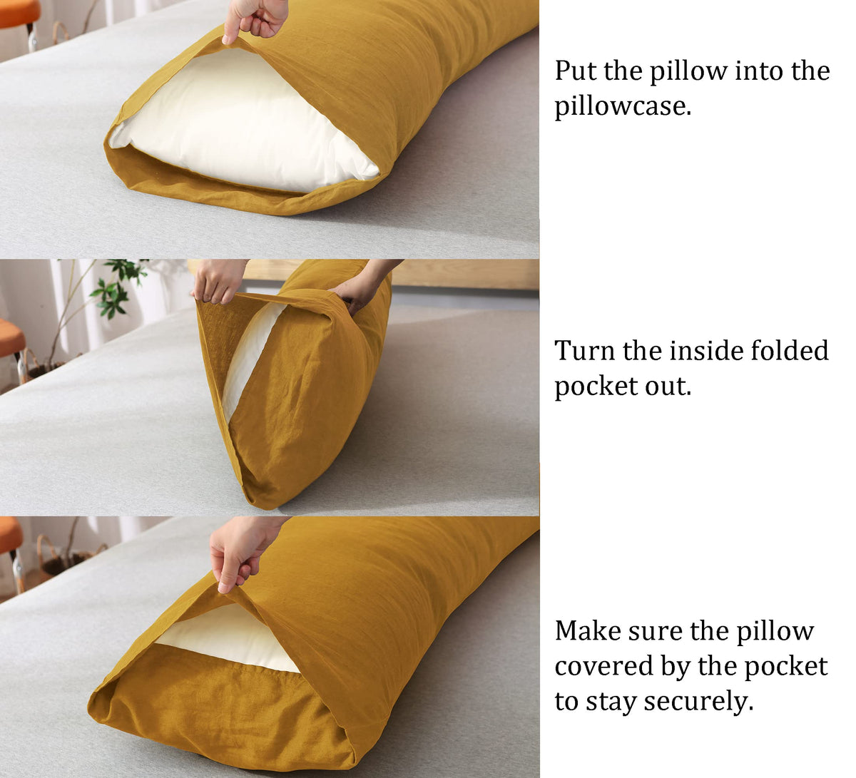 S VICTORY SYMBOL 100% Organic Linen Body Pillowcase,French Natural Linen Body Pillow Cover 20"x54" Yellow,Super Soft & Breathable & Moisture-Absorbing,Envelope Closure