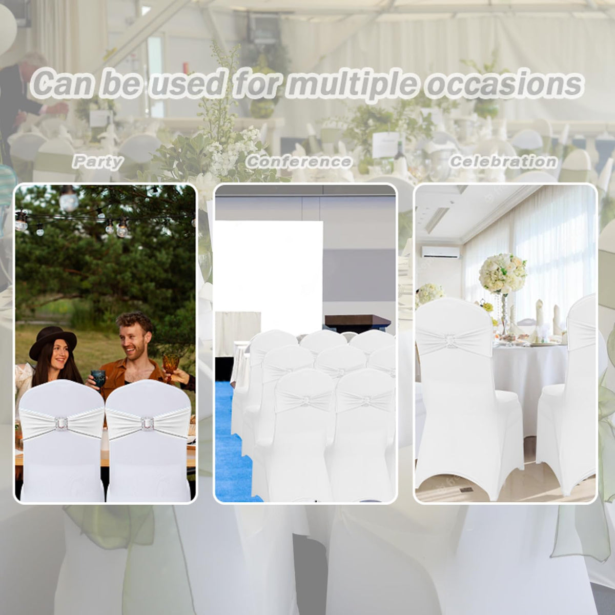 Joccun 30 PCS Spandex Chair Sashes Bows Stretch Chair Cover Band with Buckle Slider Universal Elastic Chair Ties for Wedding Banquet Party Event Decoration (White)
