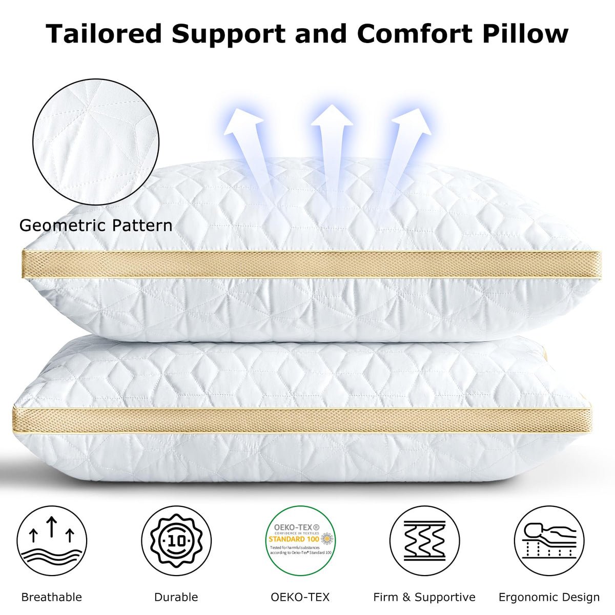 Pillows Queen Size Set of 2, Luxury Hotel Quality Queen Pillows for Sleeping 2 Pack, Cooling Soft Down Alternative Gusseted Bed Pillow, Comfortable and Supportive, Machine Washable