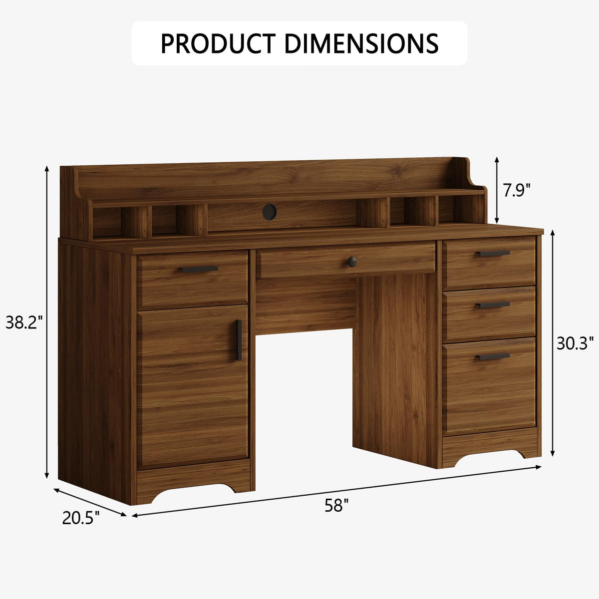 MaverickFurni 58 Inch Computer Desk with File Drawers, Executive Desk with Storage, Home Office Desk with Storage Cabinet for Bedroom, Rustic Brown