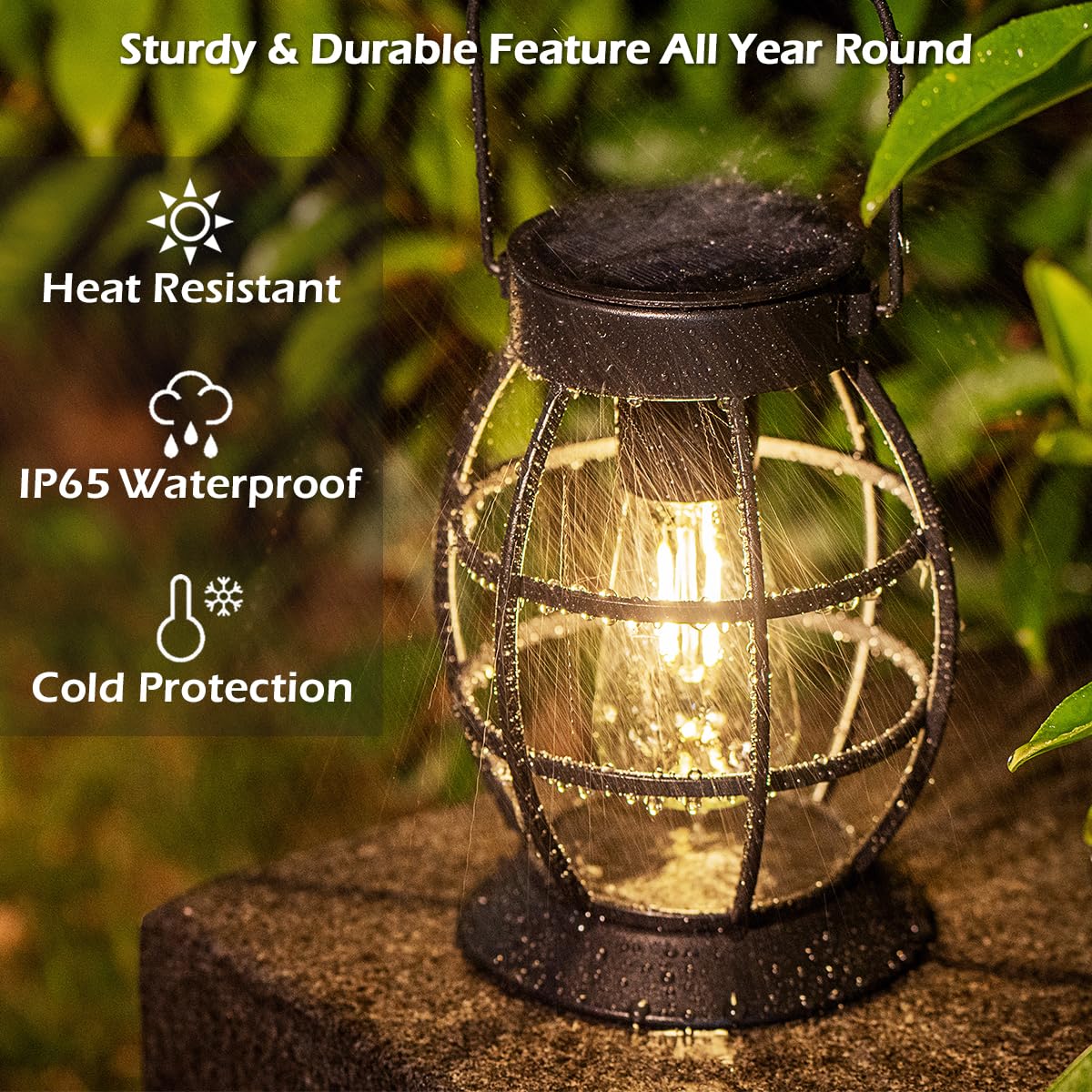 LeiDrail Solar Lantern Outdoor Hanging Solar Lights Metal LED Waterproof Christmas Lanterns Solar Powered Landscape Decor for Table Garden Yard Patio Pathway Porch 2 Pack
