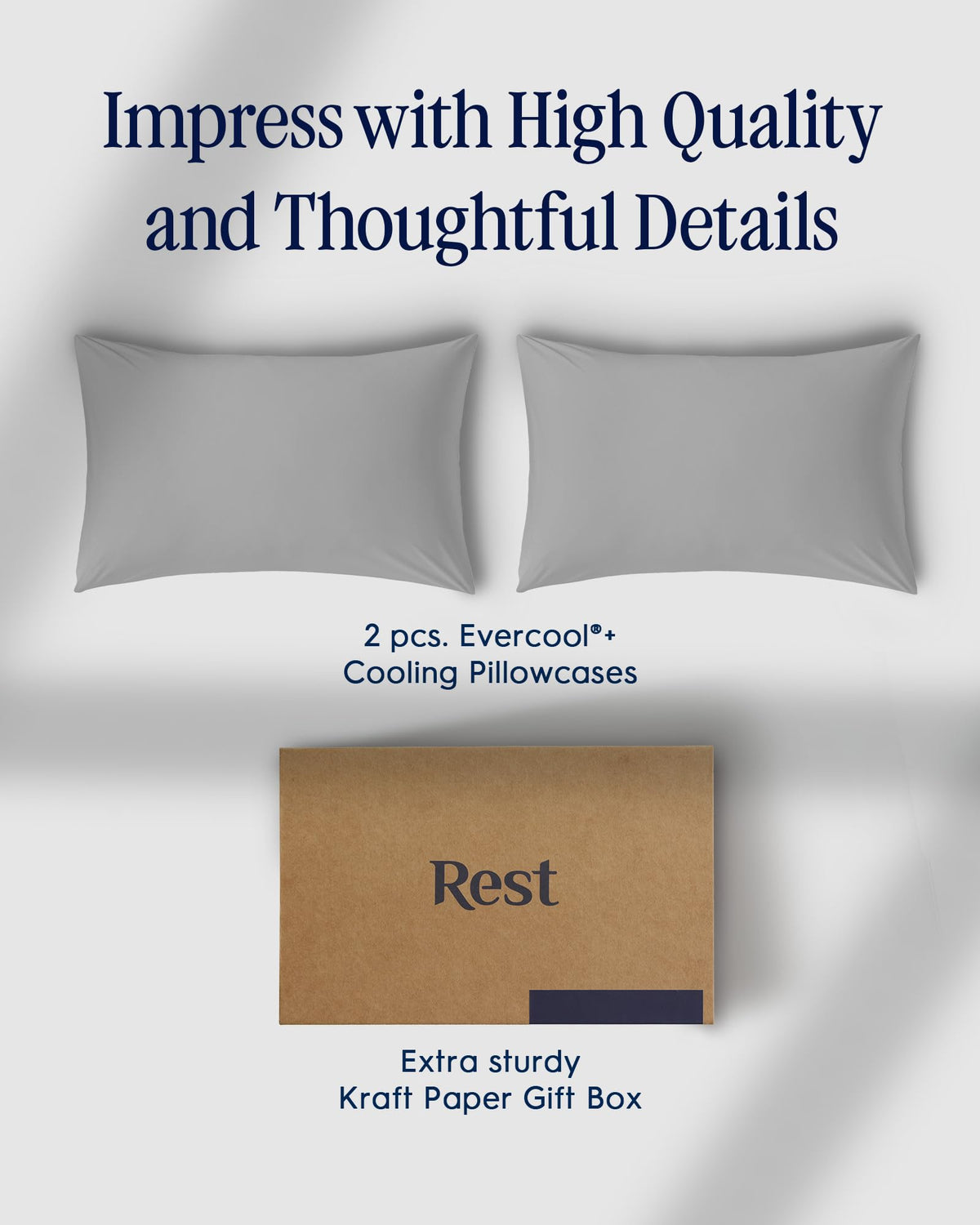 REST® Evercool®+ Cooling Pillow Cases Standard - 2 Pillowcase for Sensitive Skin, Silver Infused Fabric for Hygienic Sleep, Silky Smooth for Curly Hair, High Elastic for Snug Fit (19x29 inches)