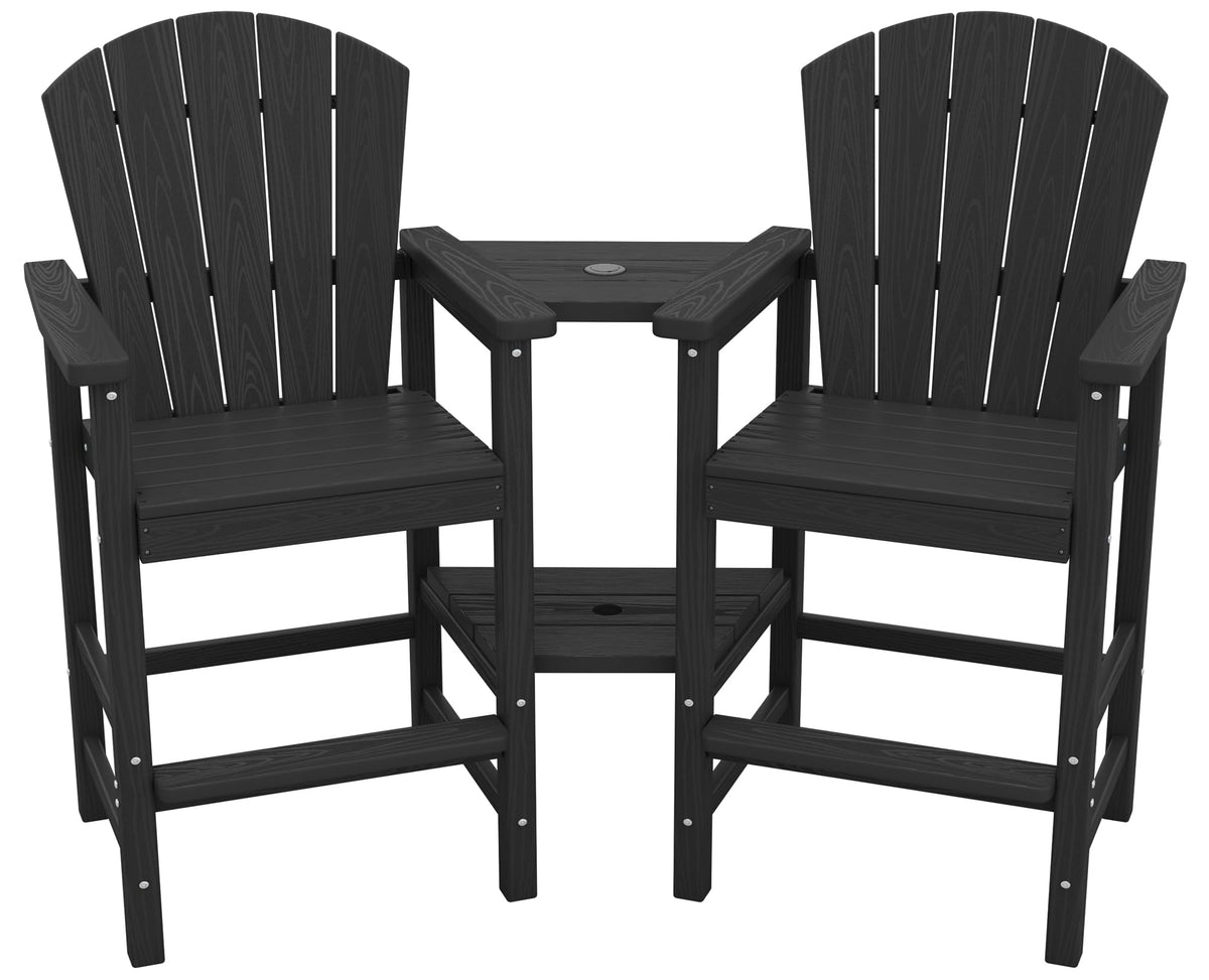 SERWALL Tall Adirondack Chairs Set of 2 with Double Layer Connecting Tray, HDPE Bar Height Outdoor Chairs, Wood-Like Adirondack Bar Stools for Patio, Balcony, Porch, Black