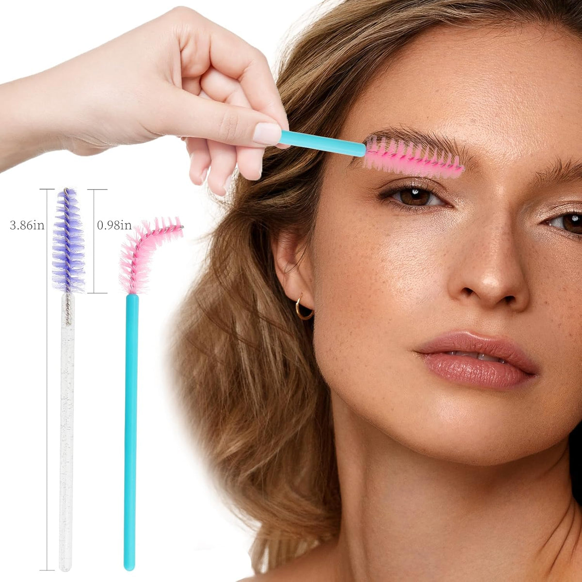 300PCS Disposable Mascara Wands Spoolie Brush Crystal Eyebrow Brushes Eyelash Extension Applicator Makeup Kits(Purple/Blue Pink)