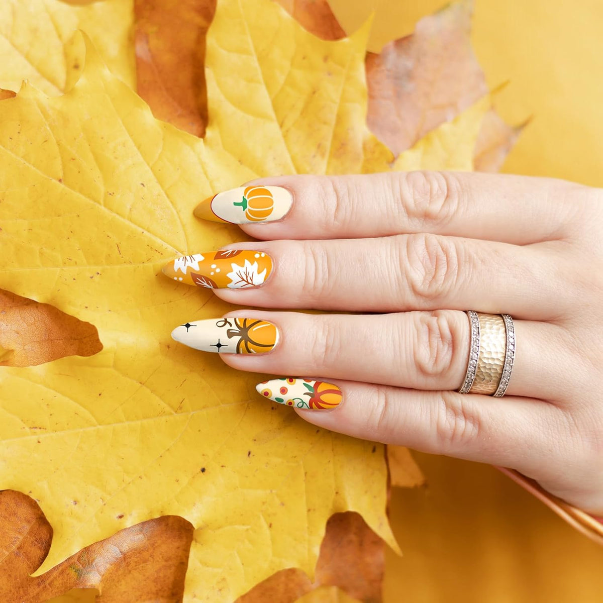 Whaline 6Pcs Fall Nail Plates Stamping Set Pumpkin Leaves Stamp Templates Nail Art Plates for Autumn Harvest Thanksgiving DIY Print Manicure Salon Design