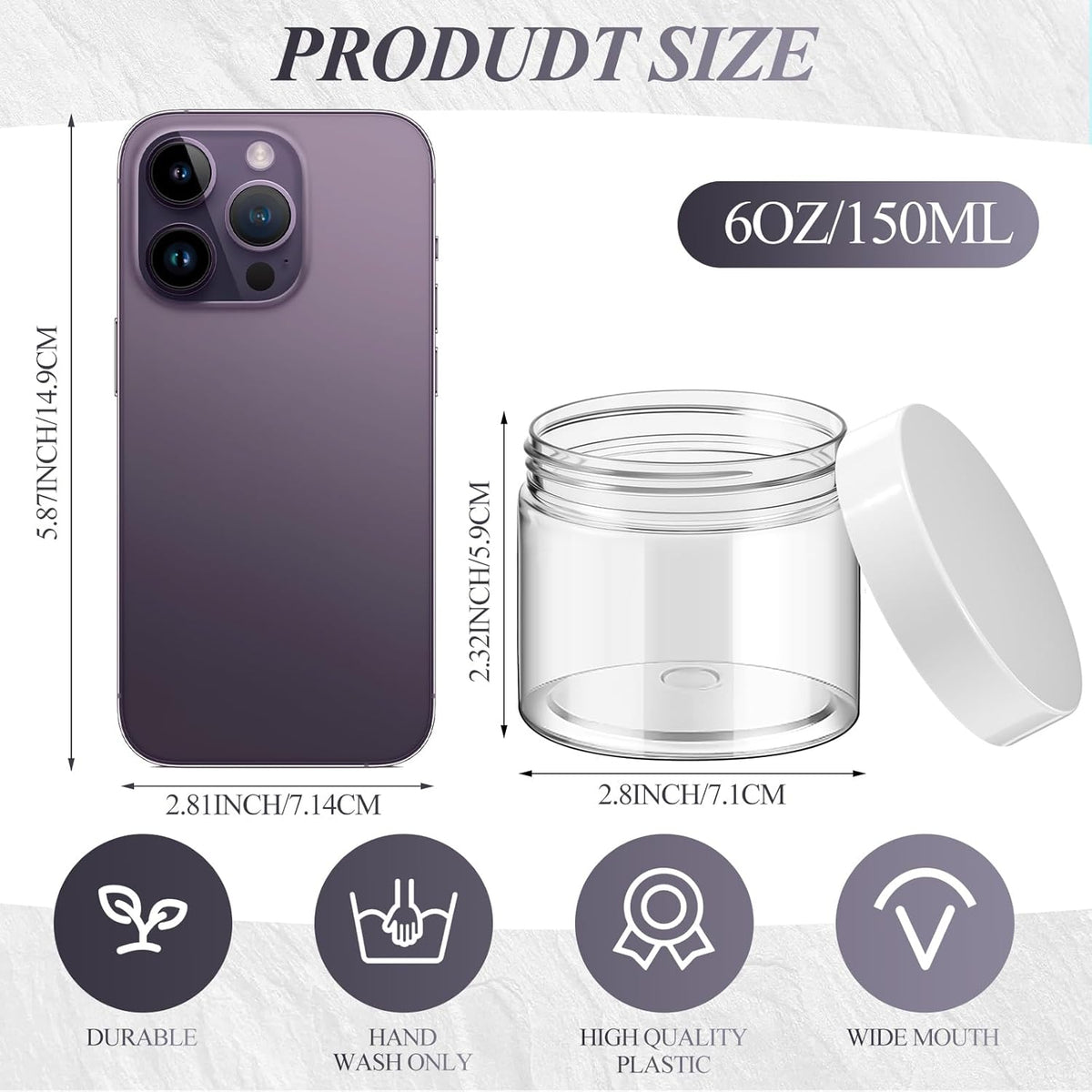 SATINIOR 36 Pieces 6 oz Plastic Jars with Lids Wide Mouth Airtight Reusable Container Acrylic Cosmetic Small Jars for Lotions Ointments Travel Toiletries Creams Make up Storage(White)