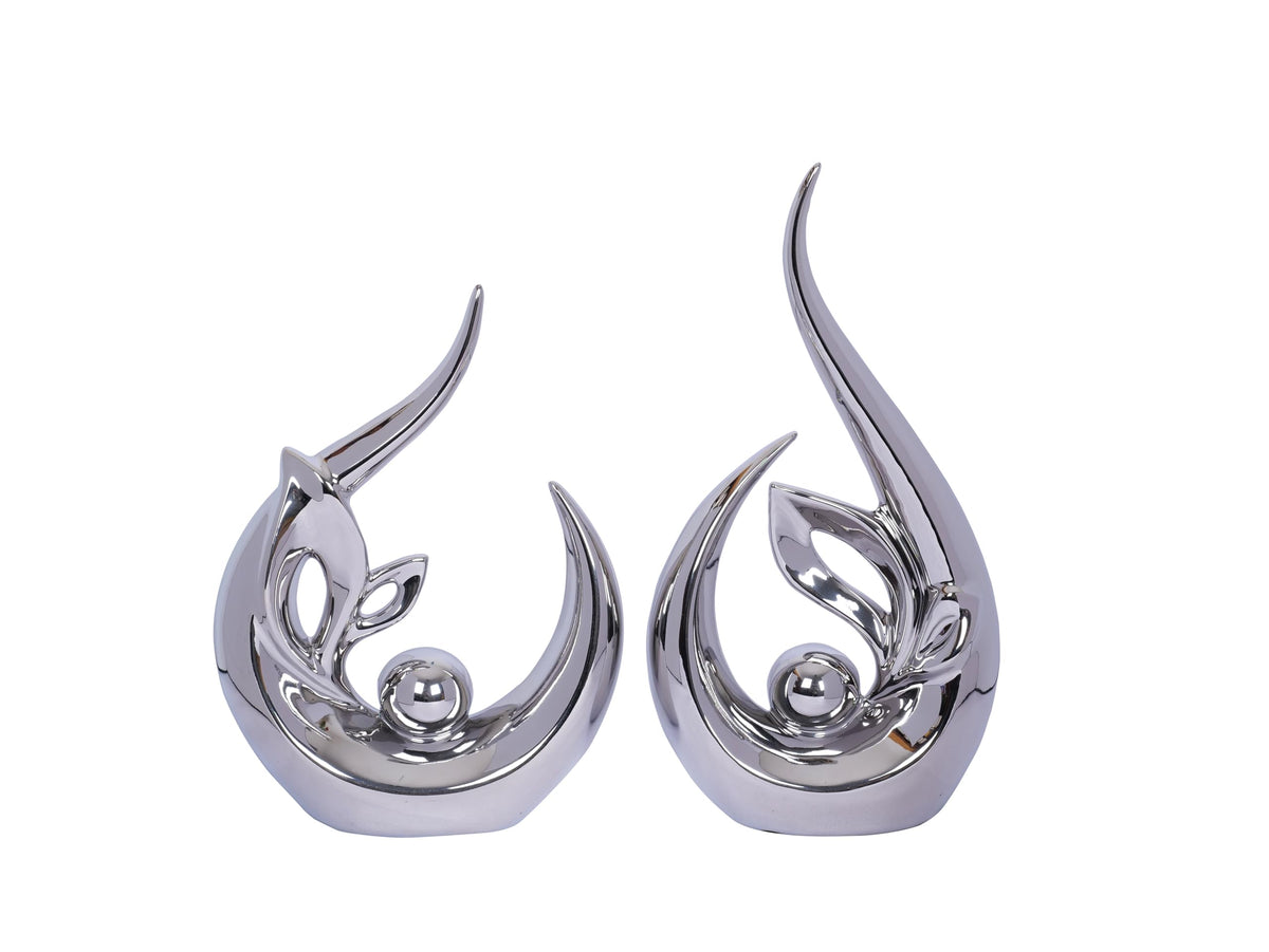 2 PCS Silver Decor Accent Ceramic Statue Abstract Sculptures Centerpieces Mid Century Modern Decor for Tables Coffee Table top Decorations for Living Room Desktop Shelf Dining Room Kitchen