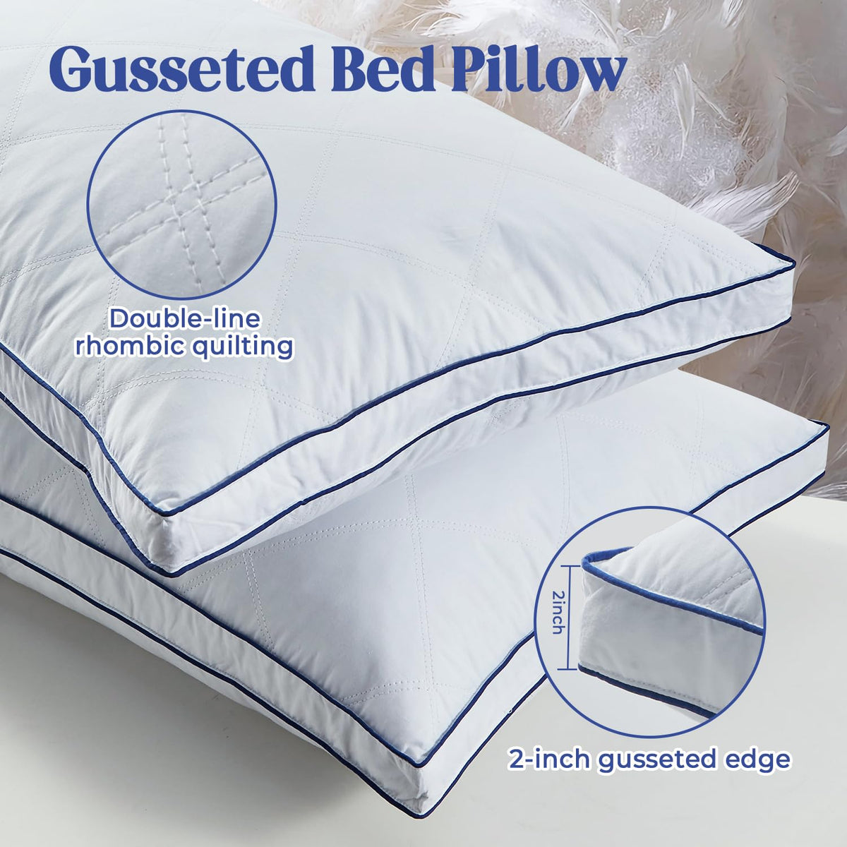 puredown Feather Down Pillows Queen Size Set of 2, Luxury Goose Feather Pillow for Sleeping, Organic Cotton Cover Hotel Collection Bed Pillows