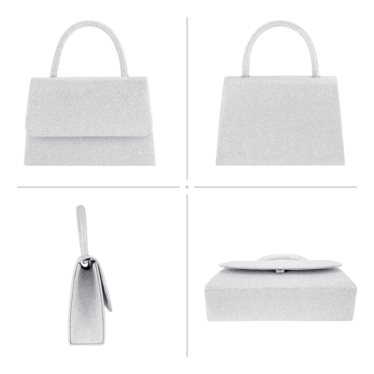 Larcenciel Women's Evening Handbags, Glitter Top Handle Evening Purse w/Chain, Silver Ladies Sequins Shoulder Crossbody Bag, Chic Guest Clutch for Party Prom Wedding Cocktail Club Dating,7.9x2.2x5.3in